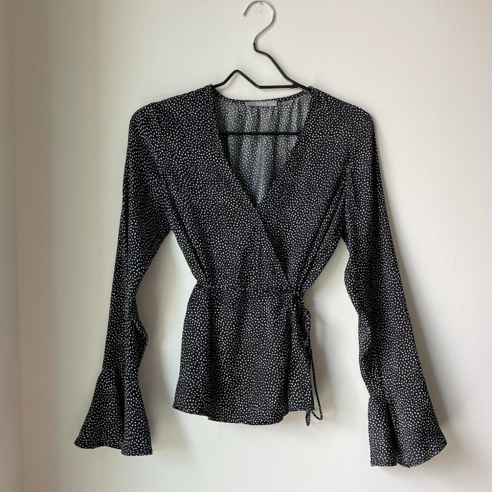 Black & White Tiny Polka Dot Blouse from TART